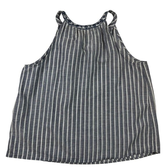 Universal Thread Blue Strip Split Neck Tank Top  Size L  Embroidered Neck Trim - Picture 2 of 6